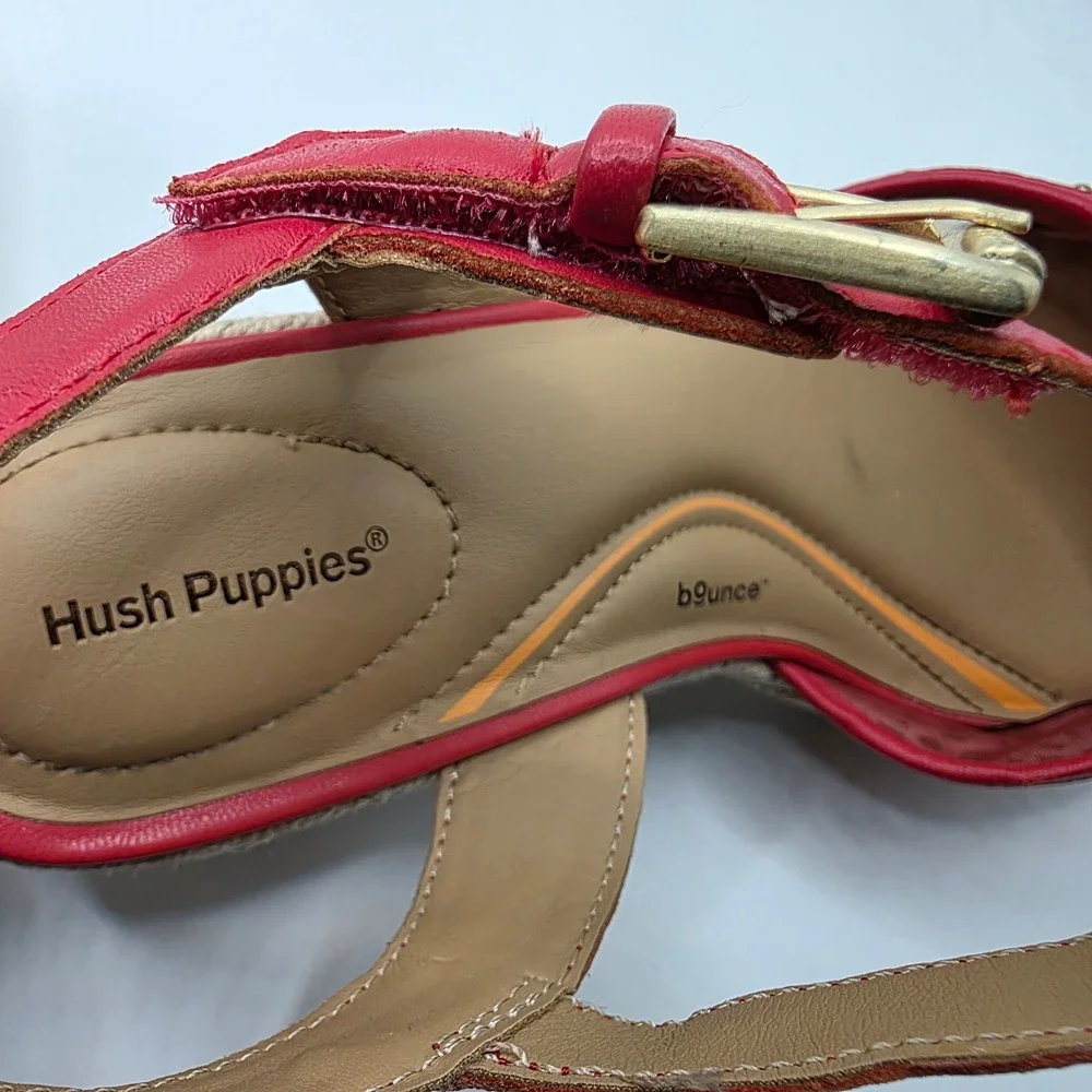 Hush Puppies PW-ROTTIE Red Leather Laser Cut Espadrille Wedge Sandals Women 8.5M